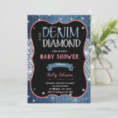 Denim baby shower diamanten Uitnodiging (Staand voorkant)