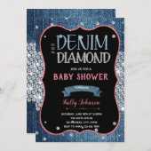 Denim baby shower diamanten Uitnodiging (Voorkant / Achterkant)