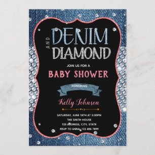 Denim baby shower diamanten Uitnodiging