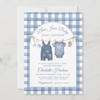 Denim baby shower uitnodiging, jongen blauwe jeans kaart