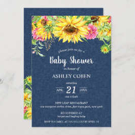 Denim Baby shower Uitnodiging met zonnebloemen