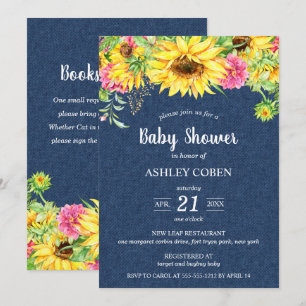 Denim Baby shower Uitnodiging met zonnebloemen