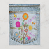 Denim Back Pocket Flower Peace Love Post Kaart (Voorkant)