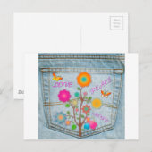 Denim Back Pocket Flowers Peace Love Hope Briefkaart (Voorkant / Achterkant)