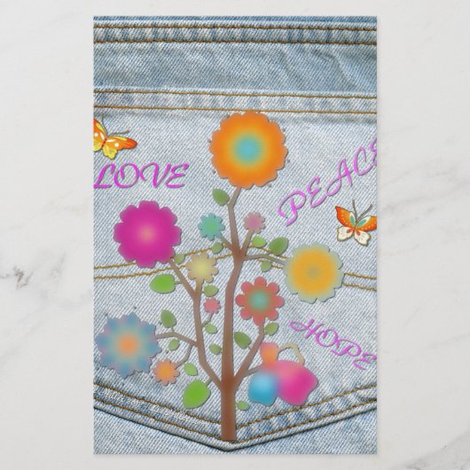 Denim Back Pocket Flowers Peace Love Hope Briefpapier (Voorkant)