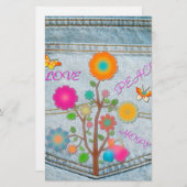 Denim Back Pocket Flowers Peace Love Hope Briefpapier (Voorkant / Achterkant)