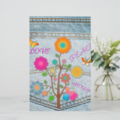 Denim Back Pocket Flowers Peace Love Hope Briefpapier (Staand voorkant)