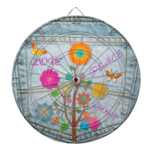 Denim Back Pocket Flowers Peace Love Hope Dartbord