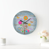Denim Back Pocket Flowers Peace Love Hope Grote Klok (Huis)