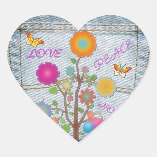 Denim Back Pocket Flowers Peace Love Hope Hart Sticker (Voorkant)