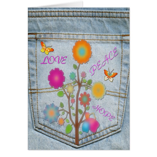 Denim Back Pocket Flowers Peace Love Hope Kaart (Voorkant)