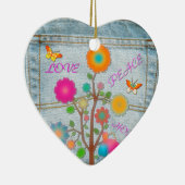 Denim Back Pocket Flowers Peace Love Hope Keramisch Ornament (Rechts)