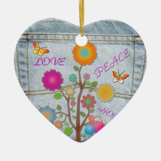 Denim Back Pocket Flowers Peace Love Hope Keramisch Ornament (Voorkant)