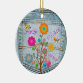 Denim Back Pocket Flowers Peace Love Hope Keramisch Ornament (Rechts)