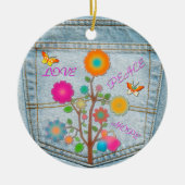Denim Back Pocket Flowers Peace Love Hope Keramisch Ornament (Voorkant)