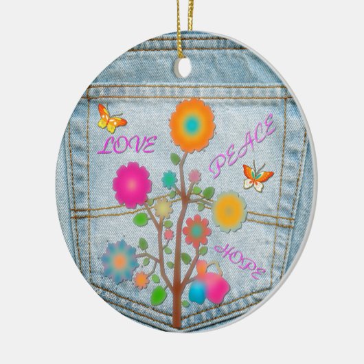 Denim Back Pocket Flowers Peace Love Hope Keramisch Ornament (Links)