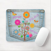 Denim Back Pocket Flowers Peace Love Hope Muismat (Met muis)