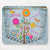 Denim Back Pocket Flowers Peace Love Hope Muismat (Voorkant)