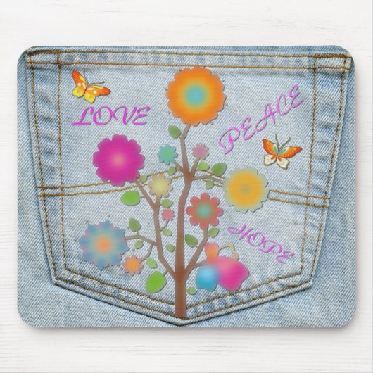 Denim Back Pocket Flowers Peace Love Hope Muismat (Voorkant)