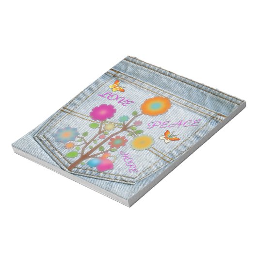 Denim Back Pocket Flowers Peace Love Hope Notitieblok (Linkerzijde)