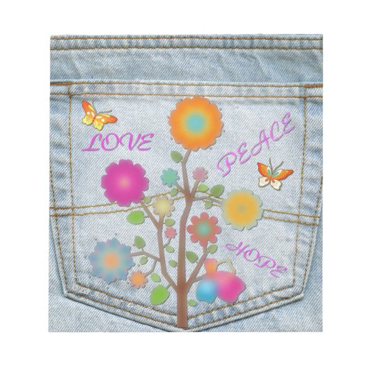 Denim Back Pocket Flowers Peace Love Hope Notitieblok (Voorkant)