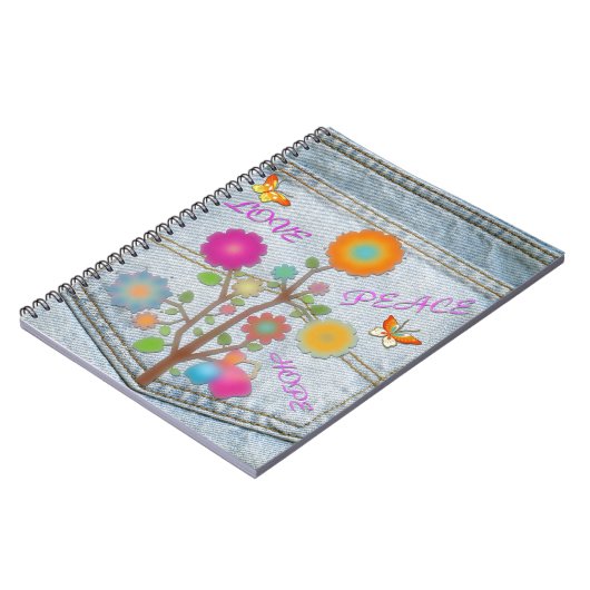 Denim Back Pocket Flowers Peace Love Hope Notitieboek (Linkerzijde)