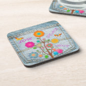 Denim Back Pocket Flowers Peace Love Hope Onderzetter (Linkerzijde)