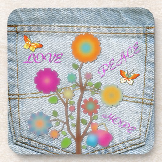 Denim Back Pocket Flowers Peace Love Hope Onderzetter (Voorkant)