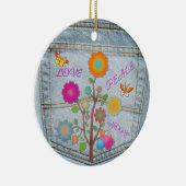 Denim Back Pocket Flowers Peace Love Hope Ornament (Rechts)