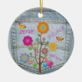 Denim Back Pocket Flowers Peace Love Hope Ornament (Voorkant)