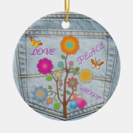 Denim Back Pocket Flowers Peace Love Hope Ornament (Voorkant)