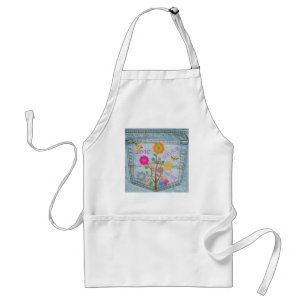 Denim Back Pocket Flowers Peace Love Hope Standaard Schort