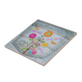 Denim Back Pocket Flowers Peace Love Hope Tegel Tegeltje (Zijkant)