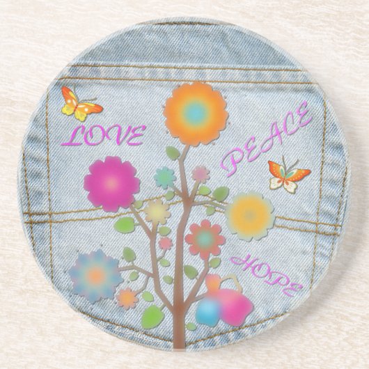 Denim Back Pocket Flowers Peace Love Hope Zandsteen Onderzetter (Voorkant)