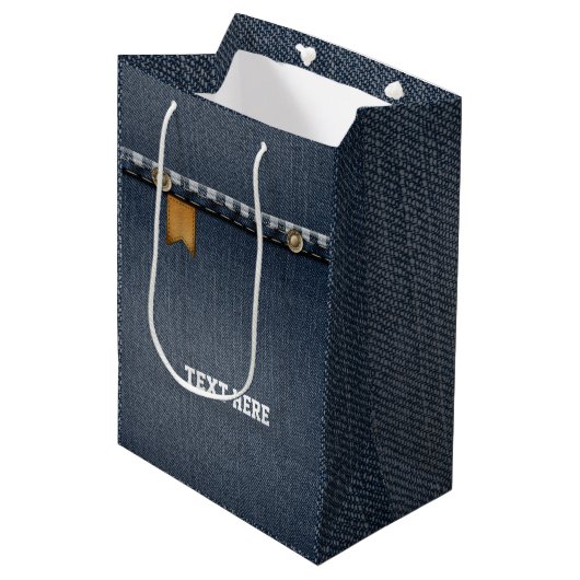 denim bag, blauwe denim verjaardagsfeestje Gift Ba Medium Cadeauzakje (Voorkant Gekanteld)