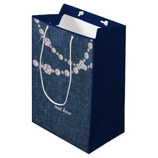denim bag, blauwe denim verjaardagsfeestje Gift Ba Medium Cadeauzakje (Voorkant Gekanteld)