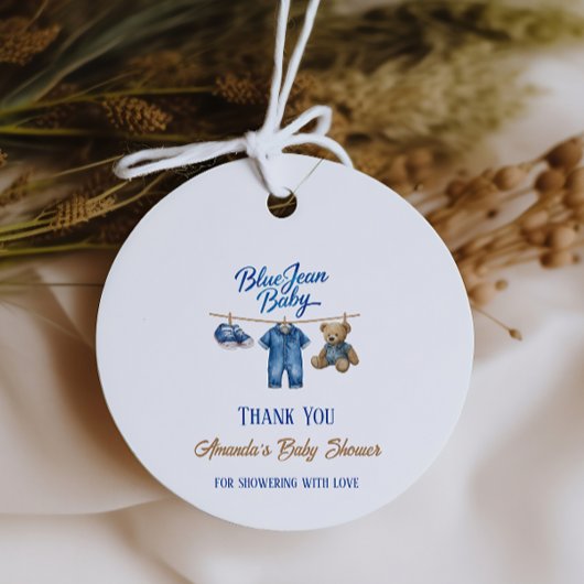 Denim Bear Clothesline Boy Blue Jean Baby Shower Bedankjes Labels