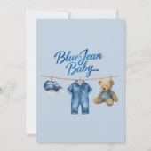 Denim Bear Clothesline Boy Blue Jean Baby Shower Bedankkaart (Achterkant)