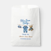 Denim Bear Clothesline Boy Blue Jean Baby Shower Bedankzakje (Voorkant)