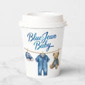 Denim Bear Clothesline Boy Blue Jean Baby Shower Papieren Bekers (Achterkant)