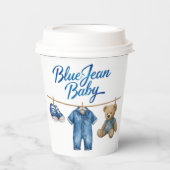 Denim Bear Clothesline Boy Blue Jean Baby Shower Papieren Bekers (Voorkant)