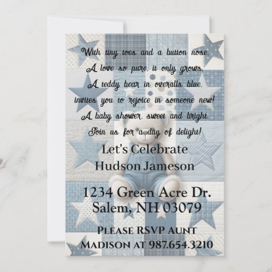 Denim Bear Invitation Kaart (Voorkant)