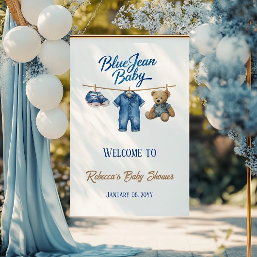 Denim Beer Boy Blue Jean Baby shower Welkom Poster