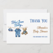 Denim Beer waslijn Boy Blue Jean Baby shower Bedankkaart (Voorkant)
