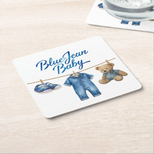 Denim Beer waslijn Boy Blue Jean Baby shower Kartonnen Onderzetters