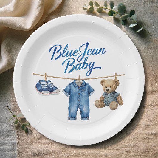 Denim Beer waslijn Boy Blue Jean Baby shower Papieren Bordje