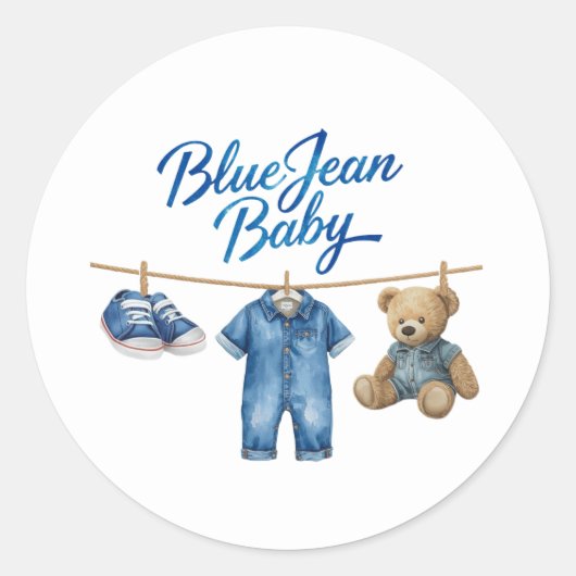 Denim Beer waslijn Boy Blue Jean Baby shower Ronde Sticker (Voorkant)