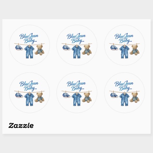 Denim Beer waslijn Boy Blue Jean Baby shower Ronde Sticker (Vel)