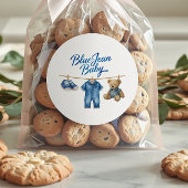 Denim Beer waslijn Boy Blue Jean Baby shower Ronde Sticker