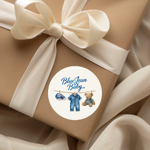 Denim Beer Waslijn Jongen Blauwe Jean Baby Shower Ronde Sticker